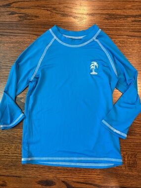 Kids Long-Sleeve Blue Rashguard with Palm Graphic